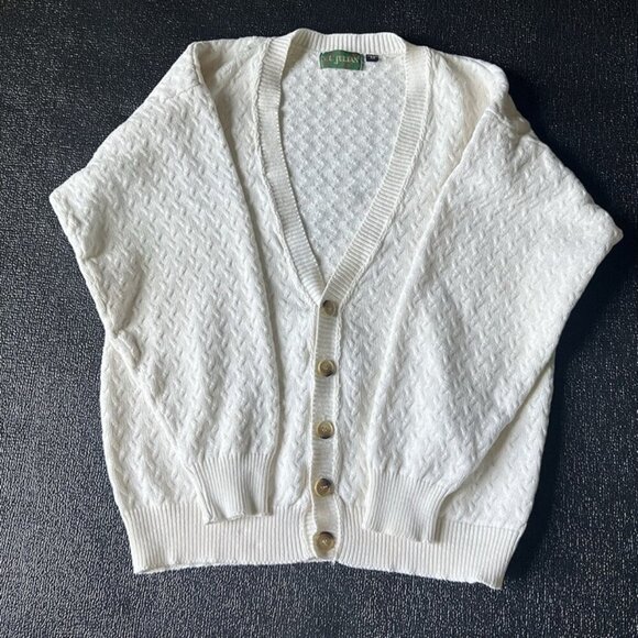 Men’s VTG White Cable Knit Cardigan sz M Cotton US Made Fisherman Preppy Y2K 90s - Picture 7 of 9